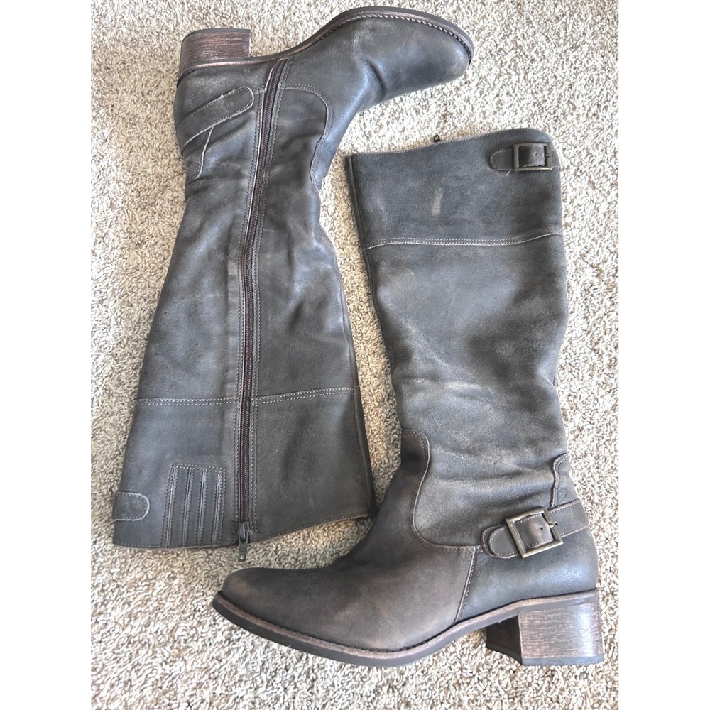 Moto Boho Matisse Teller Grey Leather Tall Knee High Riding Buckle Strap SZ 8.5M - Picture 3 of 9